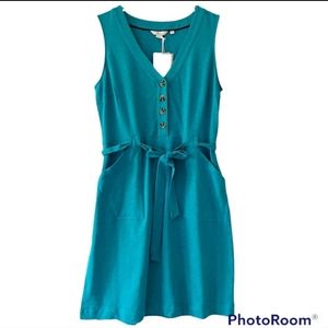 Boden Deep Marine Sleeveless Belted Cotton Midi Dress